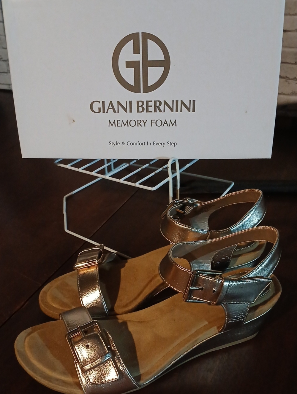 Giani Bernini Metallic Buckle Wedge Sandals - Bronze